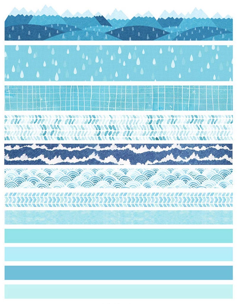 DAPUTOU Washi Tape Set of 12 Rolls,Blue Sea Wave Decorative Washi Masking Tape Sets for Craft,Kids,Scrapbook,DIY,Gift Wrapping - Image 2